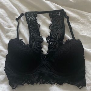 Pink NWOT black lace racerback bra XS
